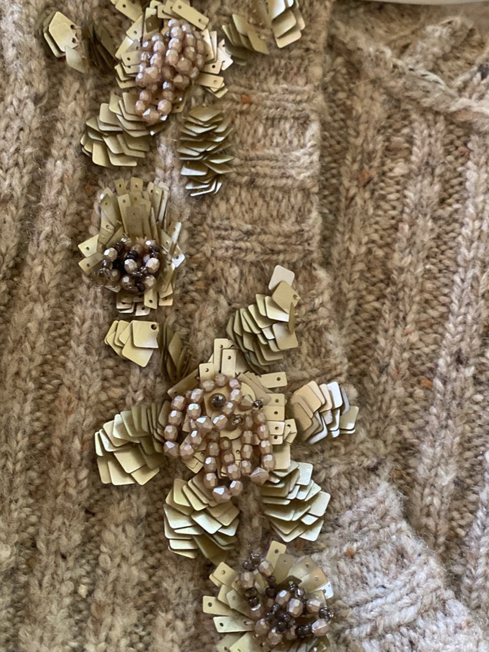 Ruby Rd. Cream Sequin Embellished Ribbed V-Neck Cardigan - Picture 2 of 3
